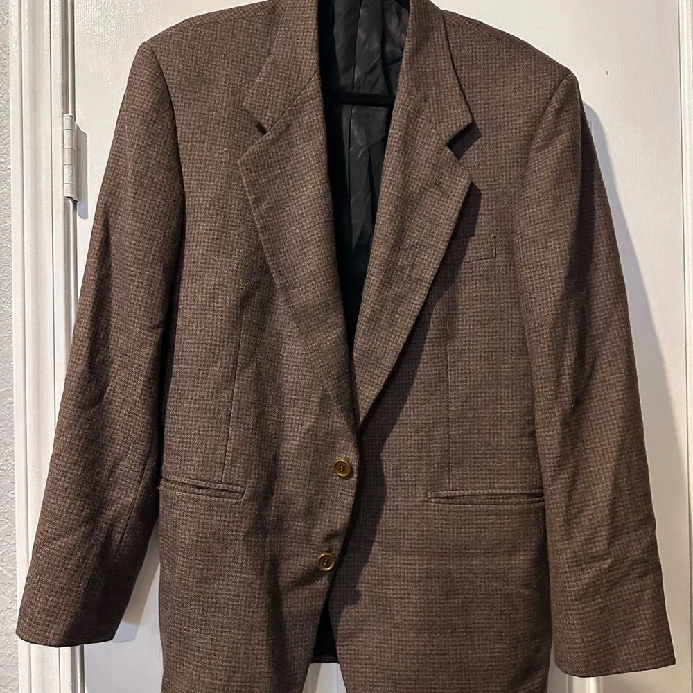 Oscar de la Renta Brown Herringbone Wool Blazer 42R 44R L (No Size Tag)